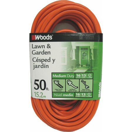 WOODS/.COLEMAN CABLE P Cords 50ft 16/3 SJTW Outdr Org 0268